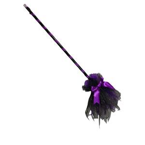 Wicked Witch Prop Broom 32 Inch Black Purple Tulle